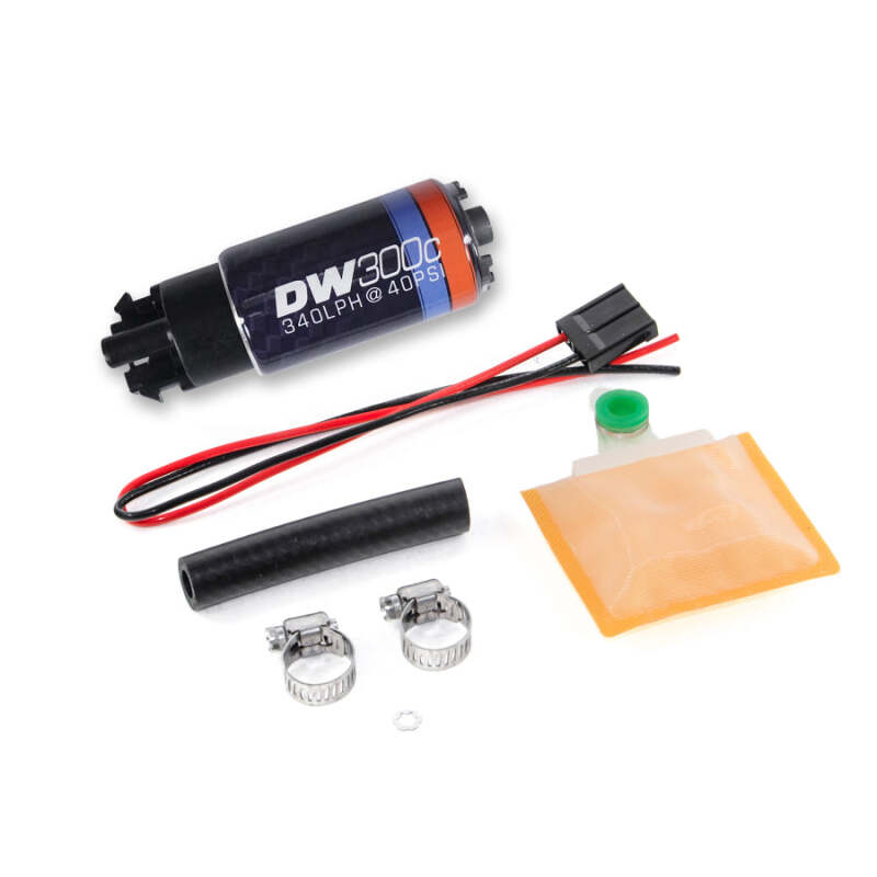 DeatschWerks 340lph DW300C Compact Fuel Pump w/ Universal Install Kit (w/o Mounting Clips) - 0
