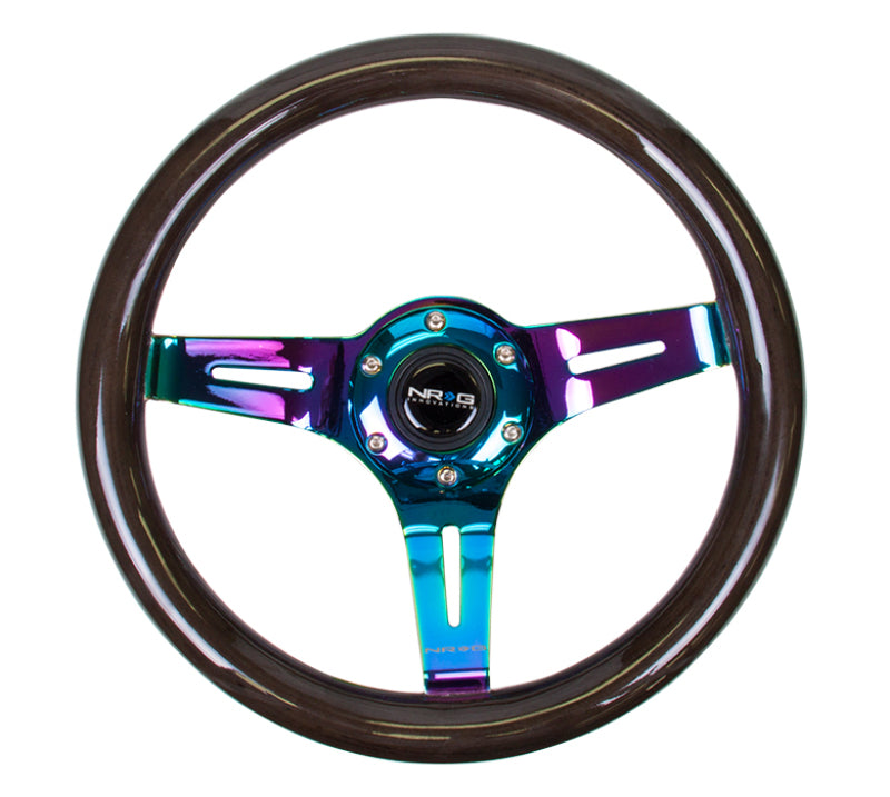 NRG Classic Wood Grain Steering Wheel (310mm) Black w/Neochrome 3-Spoke Center - 0