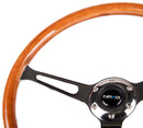 NRG Reinforced Steering Wheel (360mm) Classic Wood Grain w/Chrome Cutout 3-Spoke Center-3
