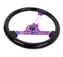 NRG Reinforced Steering Wheel (350mm / 3in. Deep) Blk Wood w/Blk Matte Spoke/Neochrome Center Mark-3
