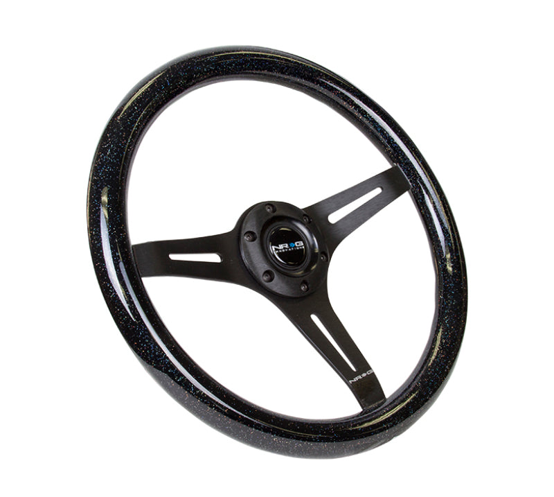 NRG Classic Wood Grain Steering Wheel (350mm) Black Sparkled Grip w/Black 3-Spoke Center - 0