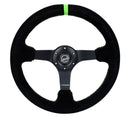 NRG Reinforced Steering Wheel 350mm/3in. Deep Blk Suede/ Neon Green Stitch w/5mm Matte Black Spoke-4