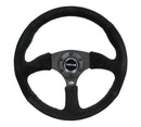 NRG Reinforced Steering Wheel (350mm / 2.5in. Deep) Blk Suede Comfort Grip w/5mm Matte Blk Spokes-3