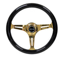 NRG Classic Wood Grain Steering Wheel (350mm) Black Grip w/Chrome Gold 3-Spoke Center-4