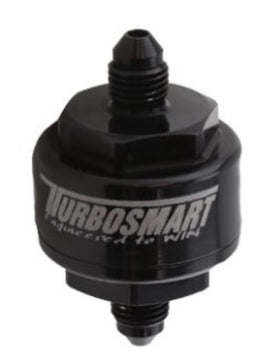 Turbosmart Billet Turbo Oil Feed Filter w/44 Micron Pleated Disc -4AN Male Inlet - Black - 0