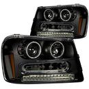 ANZO 2002-2009 Chevrolet Trailblazer Projector Headlights w/ Halo Black-3
