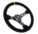 NRG Reinforced Steering Wheel (350mm / 3in. Deep) Blk Suede w/Circle Cut Spokes & Single Yellow CM-3