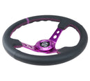 NRG Reinforced Steering Wheel (350mm / 3in. Deep) Black Leather w/Purple Center & Purple Stitching-3