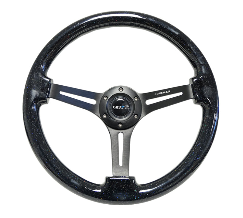 NRG Reinforced Steering Wheel (350mm / 3in. Deep) Black Multi Color Flake Wood w/ Black Matte Center - 0