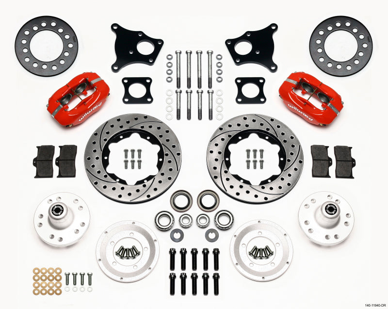 Wilwood Forged Dynalite Front Kit 11.00in Drill-Red AMC 71-76 OE Disc w/o Bendix Brakes - 0
