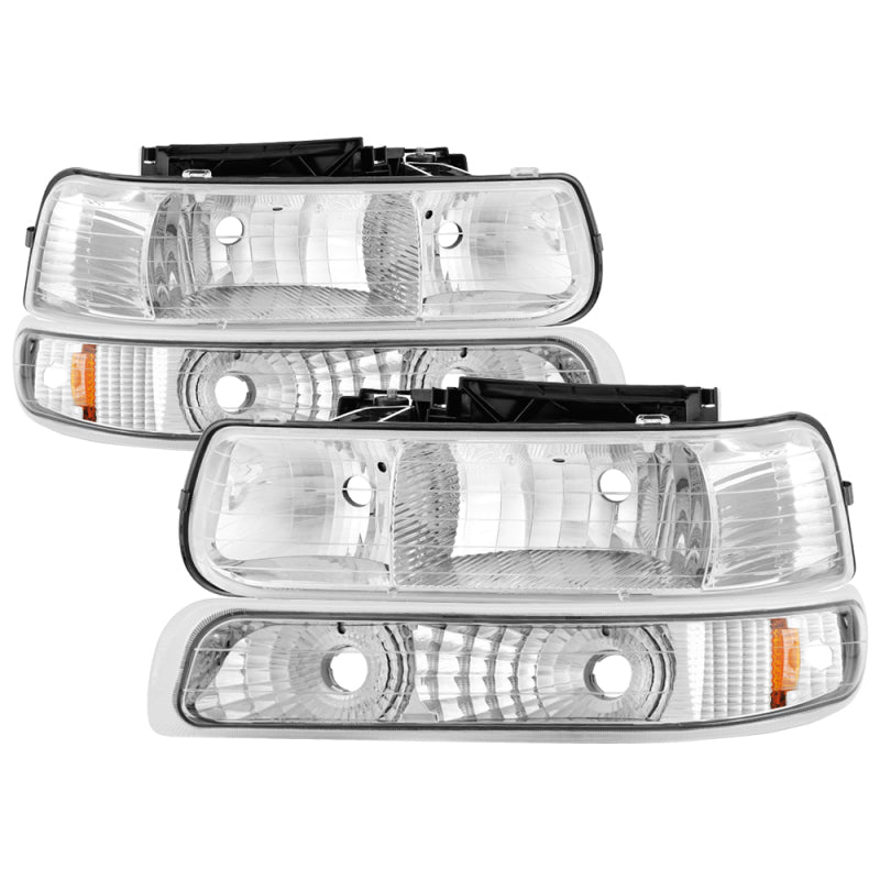 Xtune Chevy TahOE 00-06 Amber Crystal Headlights w/ Bumper Lights Chrome HD-JH-CSIL99-SET-AM-C - 0