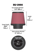 K&N Filter Universal Rubber Filter 3 1/2 inch Flange 5 inch Base 3 1/2 inch Top 4 inch Height-14