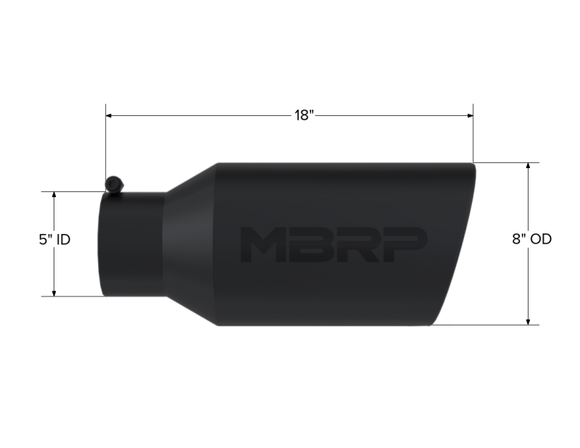MBRP Universal Tip 8in OD Rolled End 5in Inlet 18in Length T304 - Black