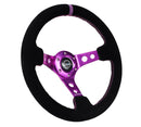 NRG Reinforced Steering Wheel (350mm / 3in. Deep) Black Suede w/Purple Center & Purple Stitching-3