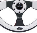NRG Reinforced Steering Wheel (320mm) Blk w/White Trim & 4mm 3-Spoke-12