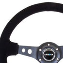 NRG Reinforced Steering Wheel (350mm / 3in. Deep) Blk Suede/Blk Stitch w/Black Circle Cutout Spokes-2