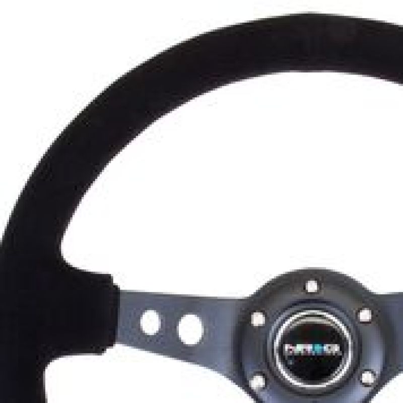 NRG Reinforced Steering Wheel (350mm / 3in. Deep) Blk Suede/Blk Stitch w/Black Circle Cutout Spokes - 0