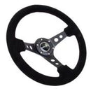 NRG Reinforced Steering Wheel (350mm / 3in. Deep) Blk Suede/Blk Stitch w/Black Circle Cutout Spokes-3