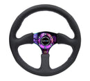 NRG Reinforced Steering Wheel (350mm / 2.5in. Deep) Leather Race Comfort Grip w/4mm Neochrome Spokes-3