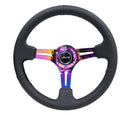 NRG Reinforced Steering Wheel (350mm / 3in. Deep) Blk Leather/Blk Stitch w/Neochrome Slits-3