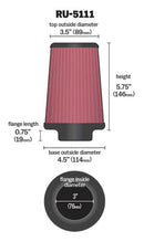 K&N Filter Universal Rubber Filter 3  Flange 4 1/2 Base inch 3 1/2 inch Top 5 3/4 inch Height-5