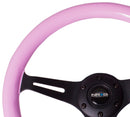 NRG Classic Wood Grain Steering Wheel (350mm) Solid Pink Painted Grip w/Black 3-Spoke Center-2