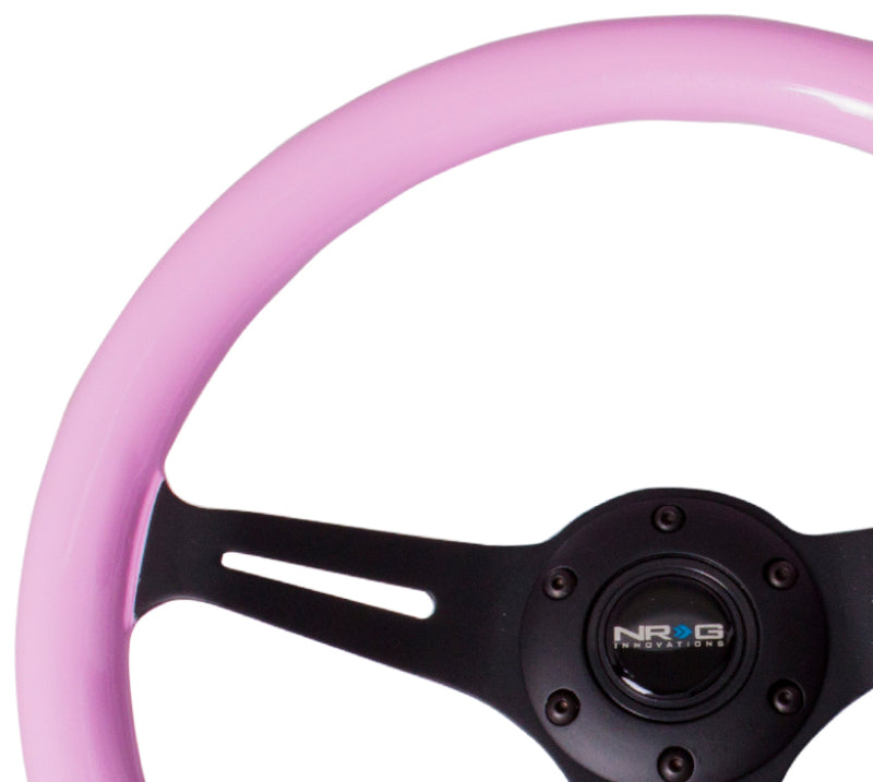 NRG Classic Wood Grain Steering Wheel (350mm) Solid Pink Painted Grip w/Black 3-Spoke Center - 0