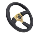 NRG Reinforced Steering Wheel (350mm / 2.5in. Deep) Leather Race Comfort Grip w/4mm Gold Spokes-2