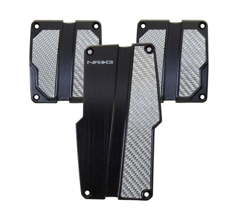 NRG Brushed Aluminum Sport Pedal M/T - Black w/Silver Carbon - 0