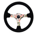NRG Reinforced Steering Wheel (350mm / 3in. Deep) Blk Suede Floral Dipped w/ Blk Baseball Stitch-4