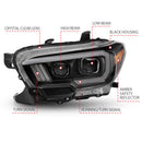 ANZO 2016-2017 Toyota Tacoma Projector Headlights w/ Plank Style Switchback Black w/ Amber w/ DRL-9