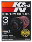 K&N Universal Rubber Filter - Round Tapered 6in Base OD x 3in Flange ID x 6in H-16
