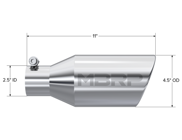 MBRP Universal Tip 4.5 O.D. Angle Rolled End 2.5 Inlet 11in Length - T304