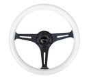 NRG Classic Wood Grain Steering Wheel (350mm) Glow-N-The-Dark Green Grip w/Black 3-Spoke Center-4