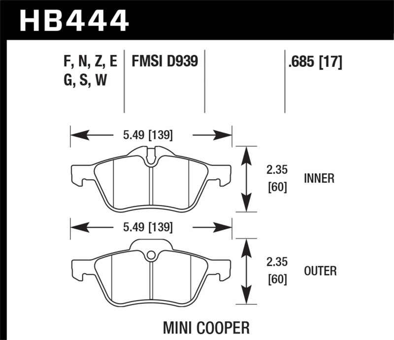 Hawk 02-06 Mini Cooper / Cooper S HP+  Street Front Brake Pads - 0