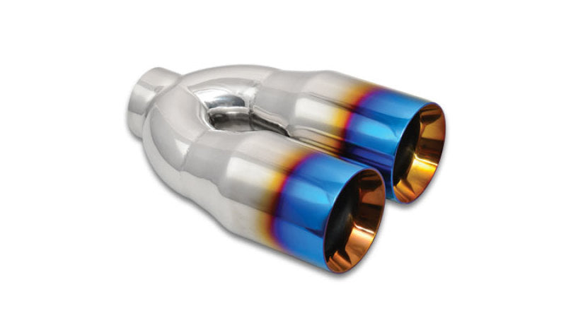 Vibrant 2.5in ID Dual 3.5in OD Round SS Tips (Double Wall, Straight Cut) with Burnt Blue Finish - 0