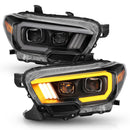 ANZO 2016-2017 Toyota Tacoma Projector Headlights w/ Plank Style Switchback Black w/ Amber w/ DRL-1