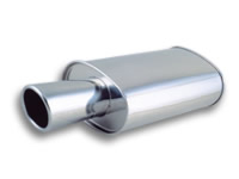 Vibrant StreetPower Turbo Oval Muffler with 4in Round Tip Angle Cut Rolled Edge - 3in inlet I.D. - 0