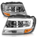 ANZO 1999-2004 Jeep Grand Cherokee Crystal Headlights w/ Light Bar Chrome Housing-7