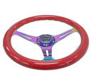 NRG Classic Wood Grain Steering Wheel (350mm) Red Grip w/Neochrome 3-Spoke Center-4