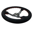 NRG Reinforced Steering Wheel (350mm / 3in. Deep) Blk Suede w/Red Stitching & 5mm Spokes w/Slits-1