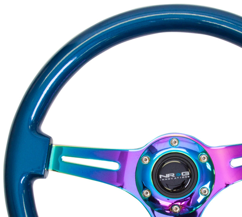 NRG Classic Wood Grain Steering Wheel (350mm) Blue Pearl/Flake Paint w/Neochrome 3-Spoke Center - 0