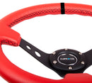 NRG Reinforced Steering Wheel (350mm / 3in. Deep) Red Suede w/Blk Circle Cutout Spokes-4