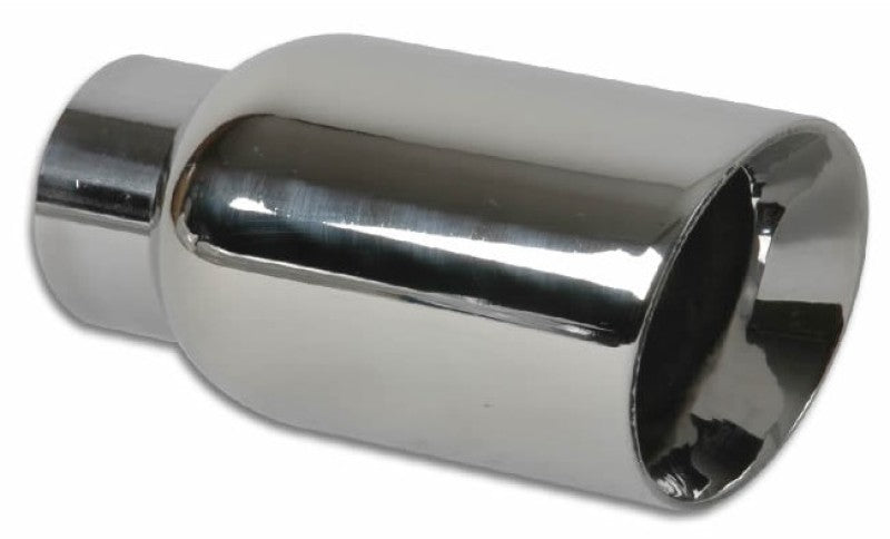 Vibrant 4in OD Round SS Exhaust Tip (Double Wall Angle Cut Beveled Outlet) 3in. ID Inlet - 0