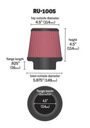 K&N Filter Universal X Stream Clamp-On 4-1/2in Flange 5-7/8in Base 4-1/2in Top 4-1/2in Height-14