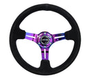 NRG Reinforced Steering Wheel (350mm / 3in. Deep) Blk Suede/Blk Stitch w/Neochrome Slits-3