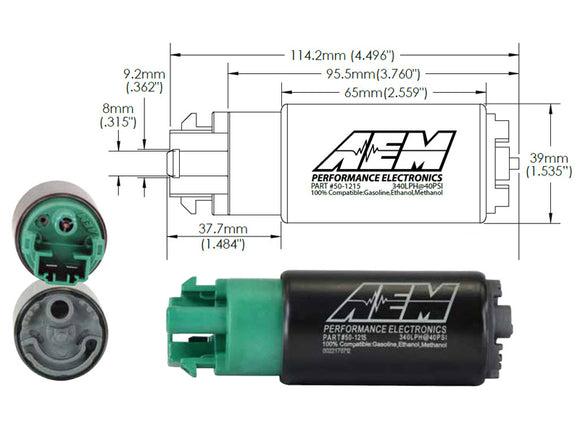 AEM 340LPH 65mm Fuel Pump Kit w/ Mounting Hooks - Ethanol Compatible