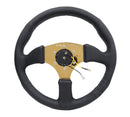 NRG Reinforced Steering Wheel (350mm / 2.5in. Deep) Leather Race Comfort Grip w/4mm Gold Spokes-3
