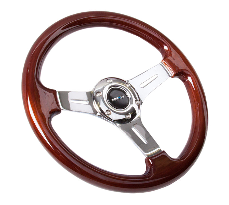 NRG Classic Wood Grain Steering Wheel (330mm) Wood Grain w/Chrome 3-Spoke Center - 0