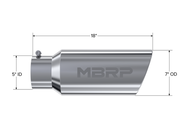 MBRP Universal Tip 7in O.D. Rolled End 5in inlet 18in length - T304 (SINGLE TIP)